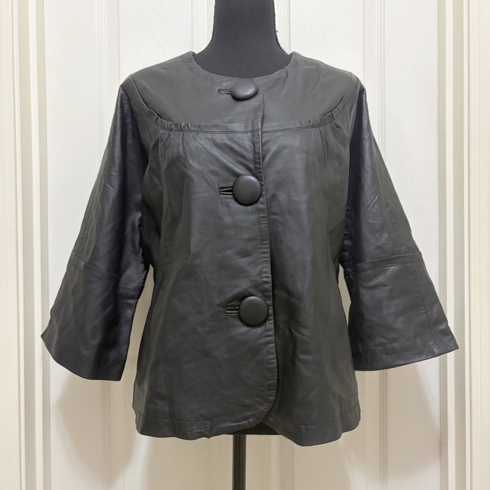 VTG Joseph Israel 100% Lamb Leather Cropped Swing Jacket M Black Whimsigoth Y2K